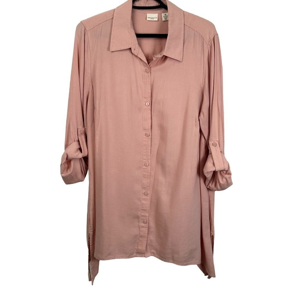 Westbound women's blush pink button down blouse, 1X